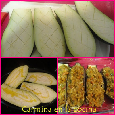 Berenjenas rellenas de pescado y piñones Berenjenas rellenas de pescado y piñones