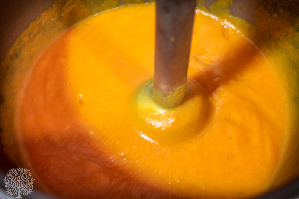 crema de calabaza con curry, jengibre y arbequina